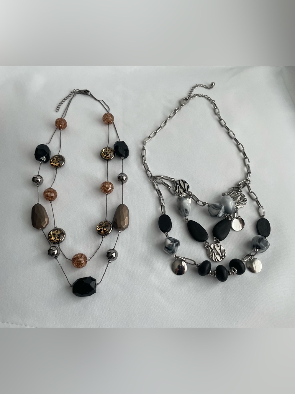 2 Chicos Chunky Necklaces Multi Strand Simple Fun Silver Tone Statement Jewelry